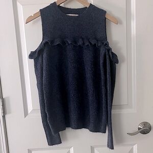 LOFT Off-Shoulder Cozy Ruffle Sweater-dark blue sz small